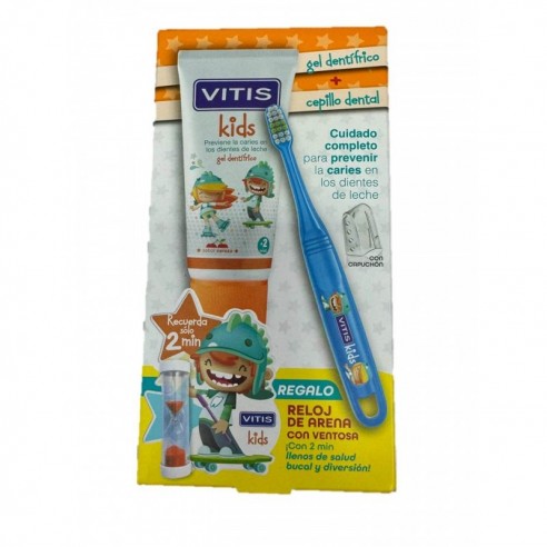 Vitis Kids Pack gel dentífrico 50 ml + cepillo infantil + Reloj de Arena